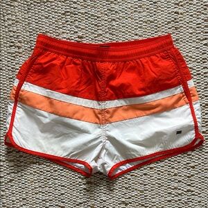 Boss Vibrant Orange and White Swim Trunks